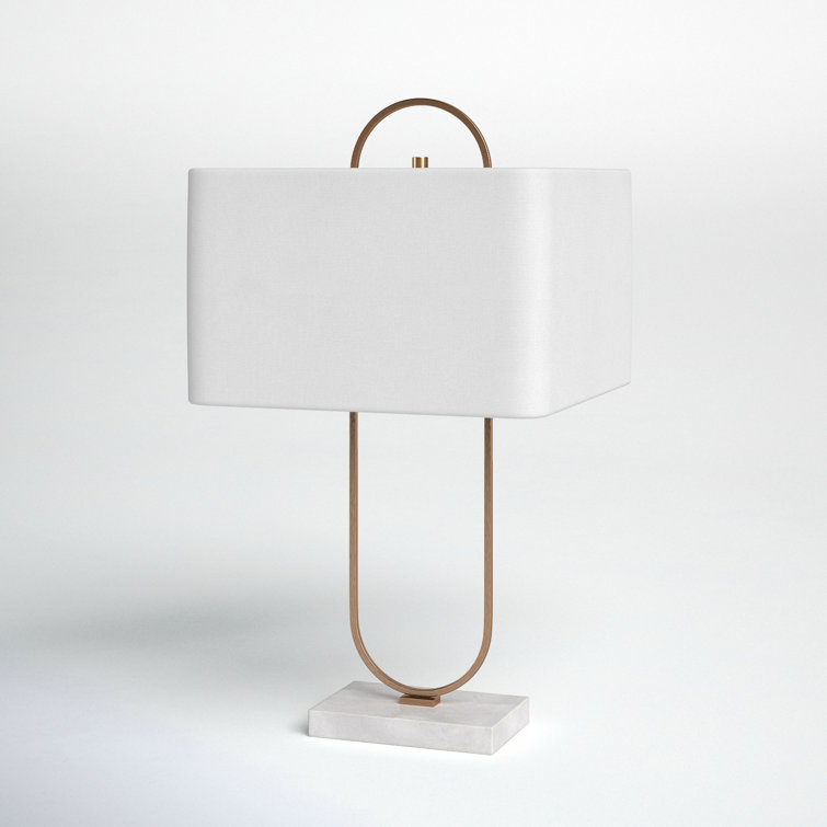 Mabel Antique Brass Metal Table Lamp with White Linen Shade