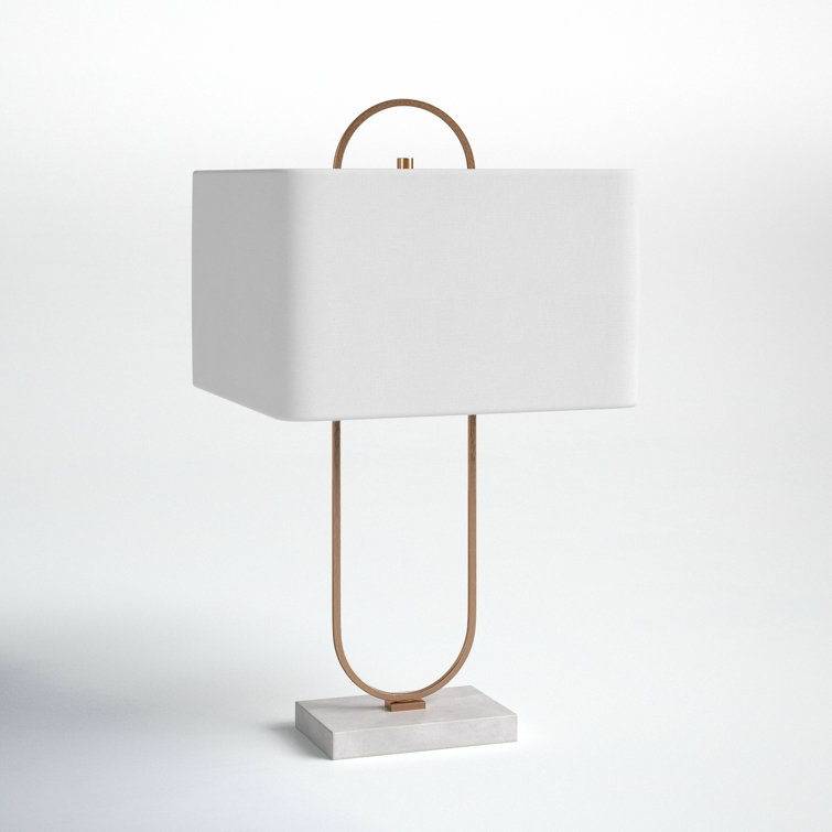 Mabel Antique Brass Metal Table Lamp with White Linen Shade