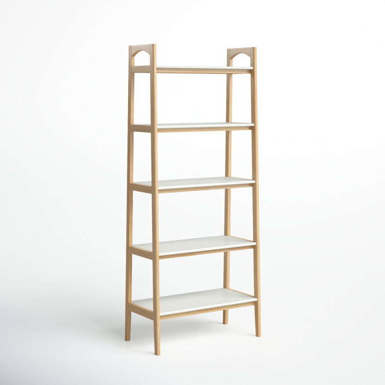 Parker Mid-Century Solid Wood and MDF Ladder Bookcase in Off-White/Natural
