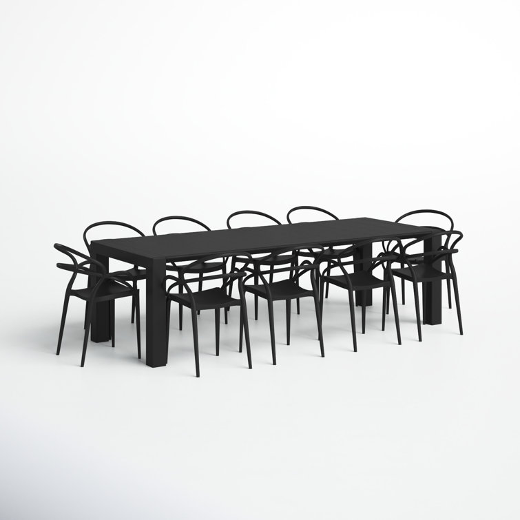 Mila Extendable Black Resin 11-Piece Outdoor Dining Set