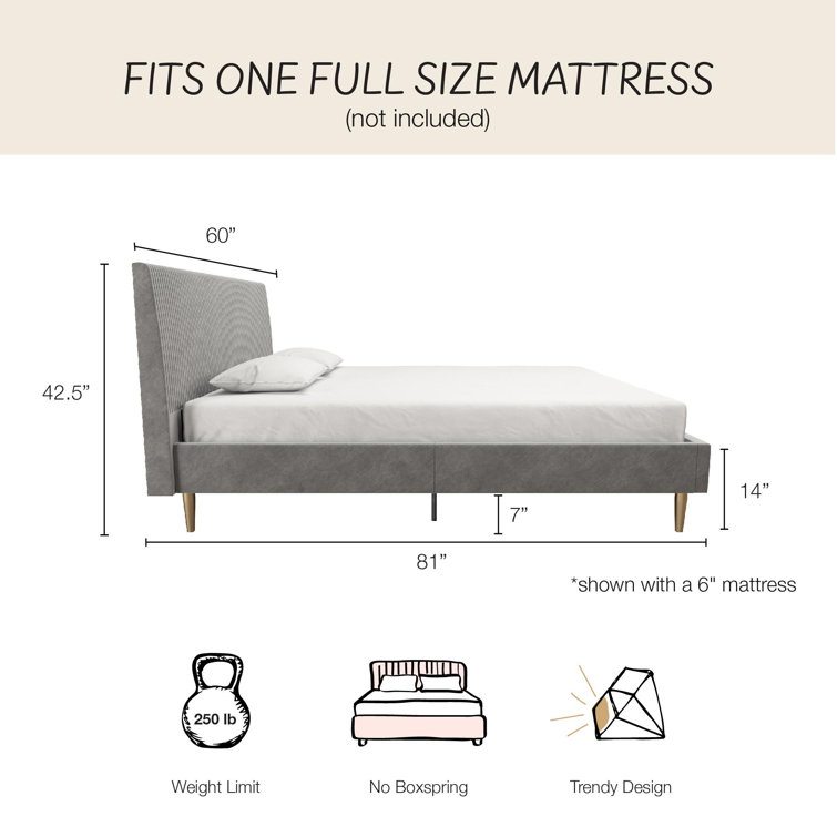 Daphne Light Gray Velvet Upholstered Bed with Brass Toned Legs