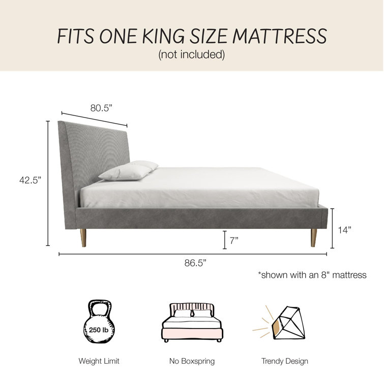Daphne King-Sized Light Gray Velvet Upholstered Bed with Tufted Headboard