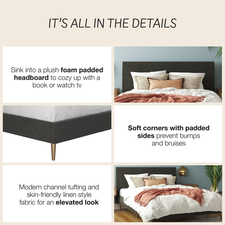 Daphne Dark Gray Linen Upholstered Full Platform Bed with Tufted Headboard