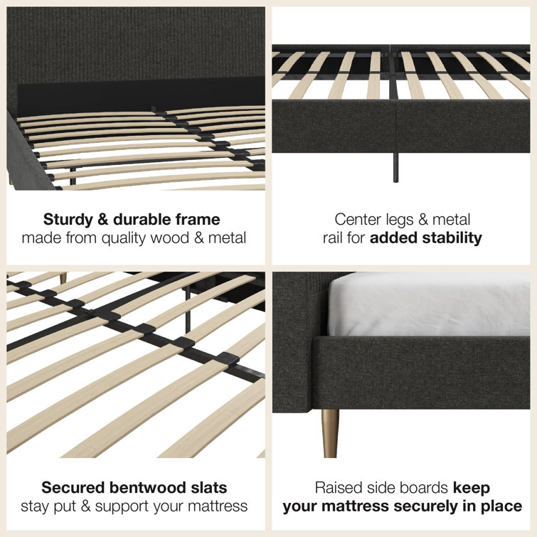 Daphne Dark Gray Linen Queen Upholstered Platform Bed with Brass Legs