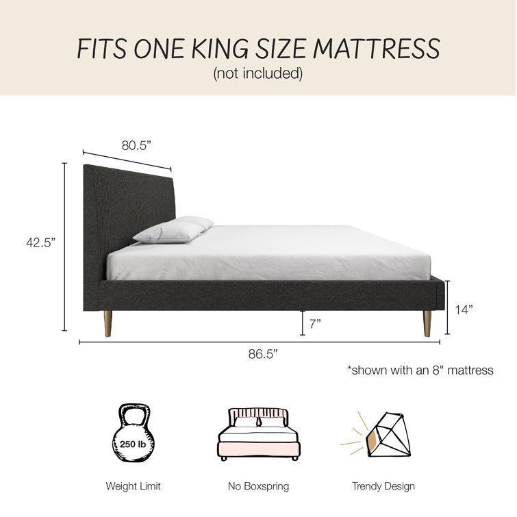 Serene Luxe King-Size Dark Gray Linen Upholstered Bed with Tufted Headboard