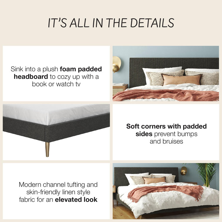 Serene Luxe King-Size Dark Gray Linen Upholstered Bed with Tufted Headboard
