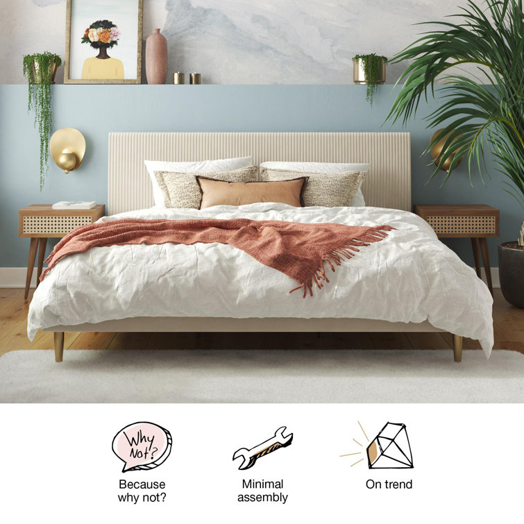 Ivory Velvet King Upholstered Bed with Tufted Headboard
