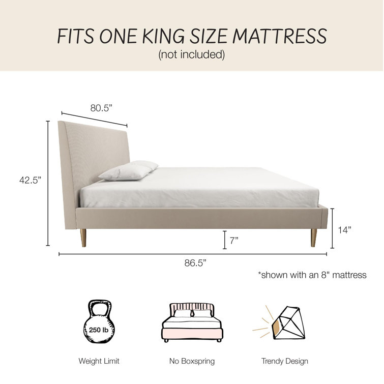 Ivory Velvet King Upholstered Bed with Tufted Headboard