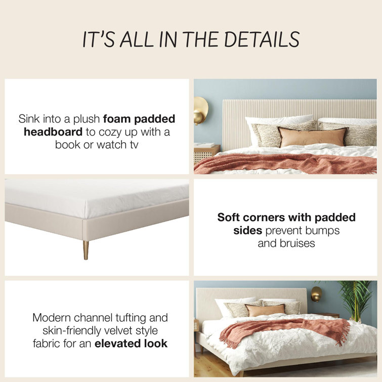 Ivory Velvet King Upholstered Bed with Tufted Headboard