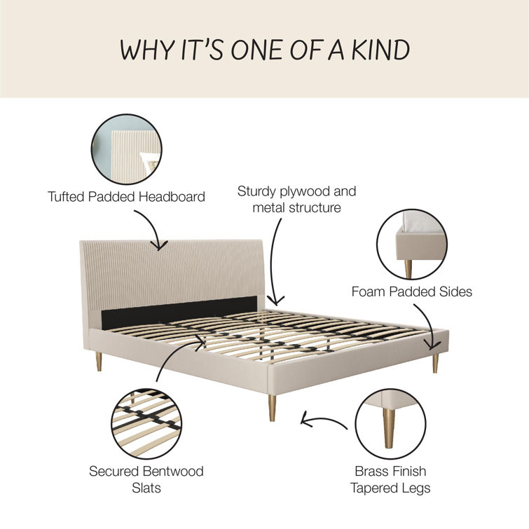 Ivory Velvet King Upholstered Bed with Tufted Headboard