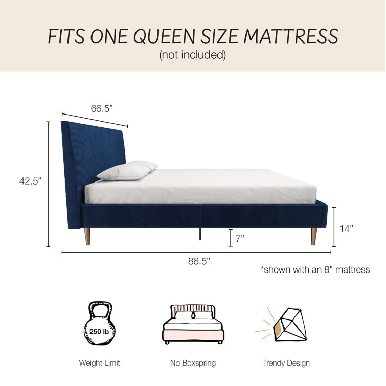Serene Blue Velvet Queen Platform Bed with Tufted Headboard