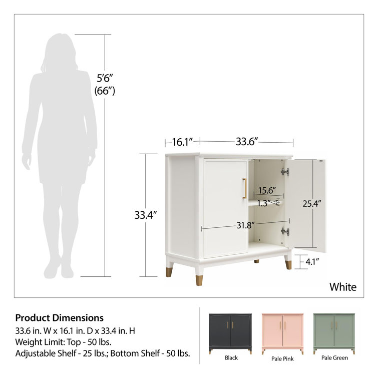 Pale Pink MDF 2-Door Accent Cabinet with Adjustable Shelving