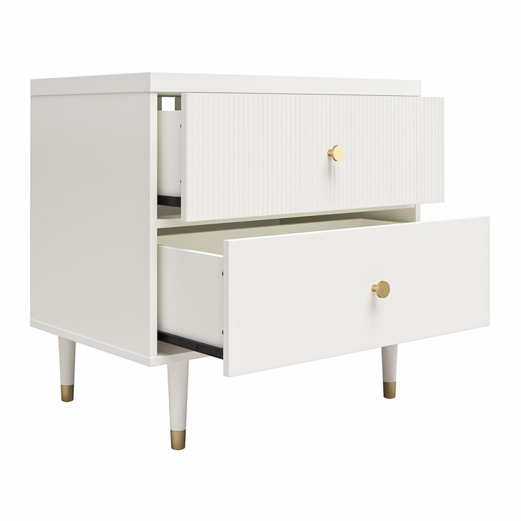Elizabeth White 2-Drawer Nightstand with Gold Accents