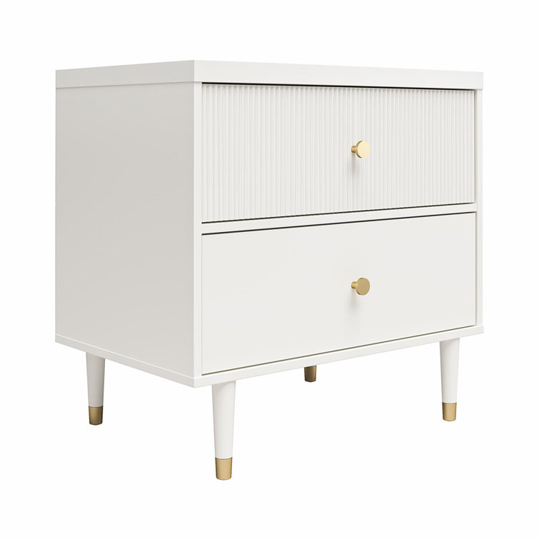 Elizabeth White 2-Drawer Nightstand with Gold Accents