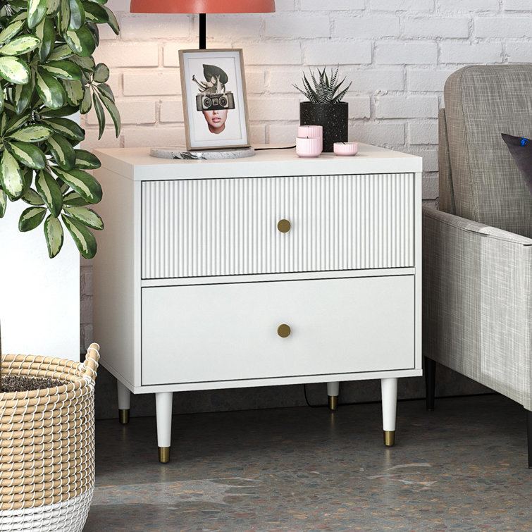Elizabeth White 2-Drawer Nightstand with Gold Accents