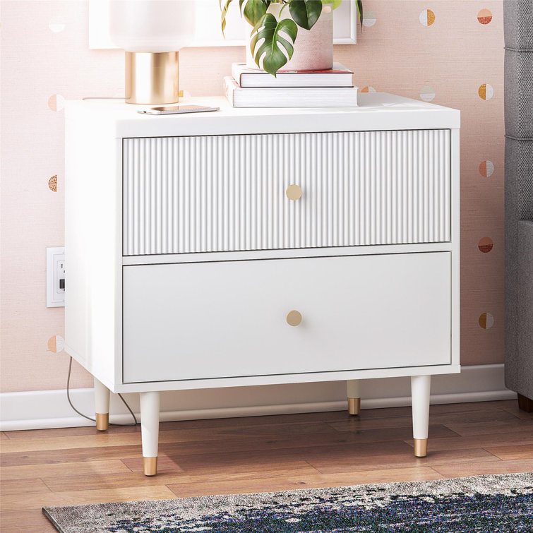 Elizabeth White 2-Drawer Nightstand with Gold Accents