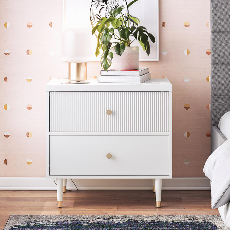 Elizabeth White 2-Drawer Nightstand with Gold Accents