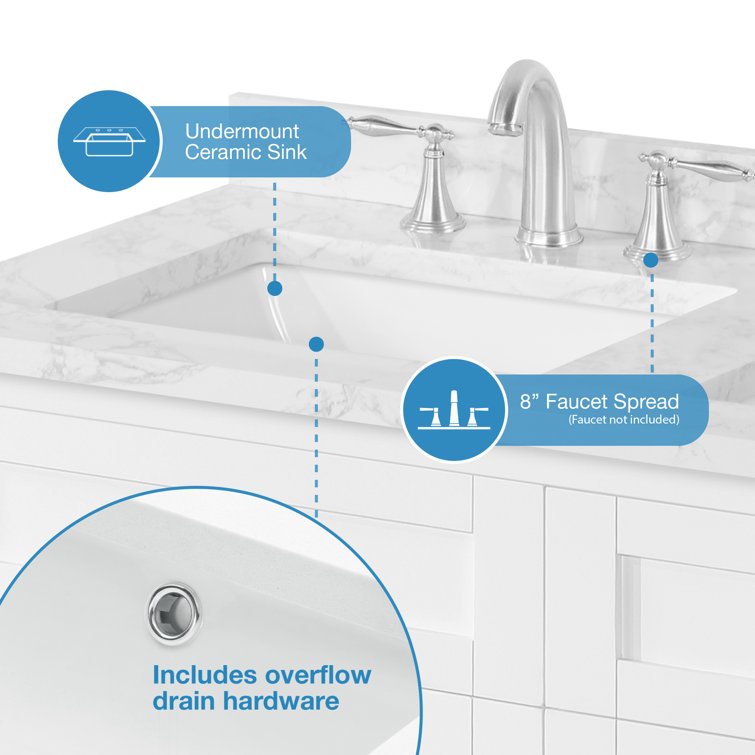 Pure White Double Sink Freestanding Bathroom Vanity with Marble Top
