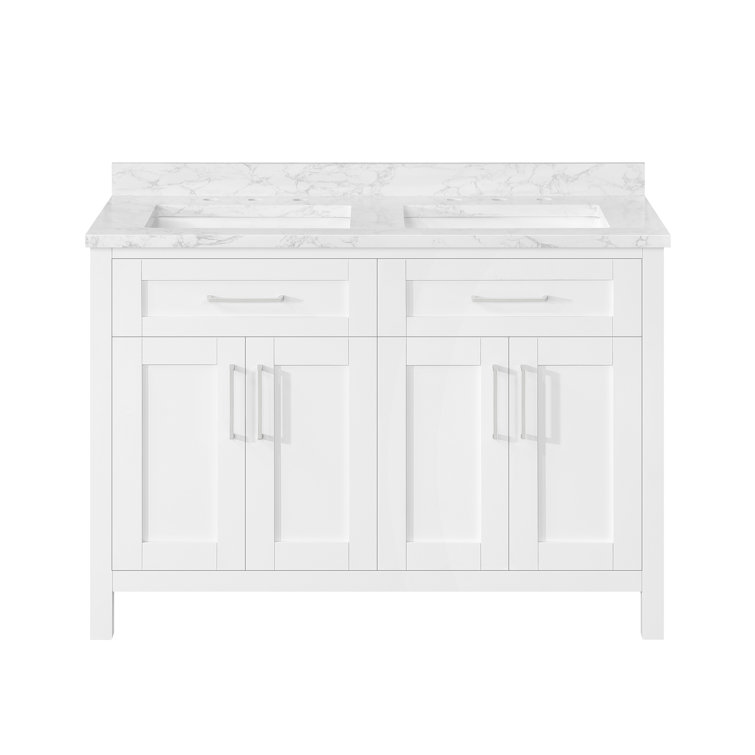 Pure White Double Sink Freestanding Bathroom Vanity with Marble Top