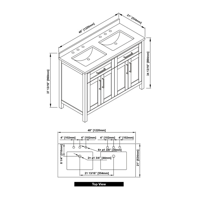 Pure White Double Sink Freestanding Bathroom Vanity with Marble Top