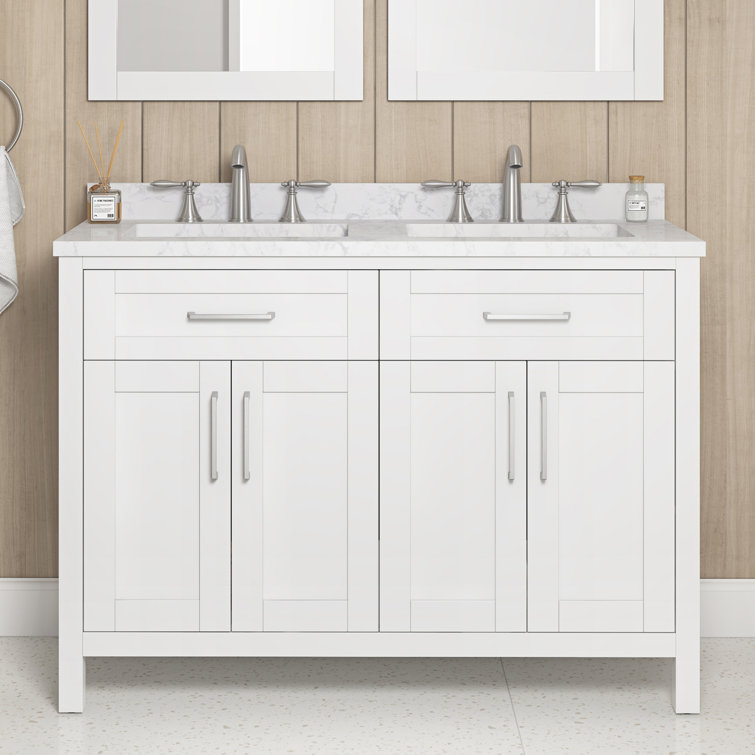 Pure White Double Sink Freestanding Bathroom Vanity with Marble Top