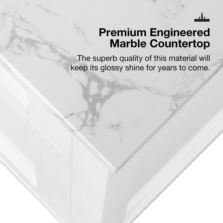 Pure White Double Sink Freestanding Bathroom Vanity with Marble Top