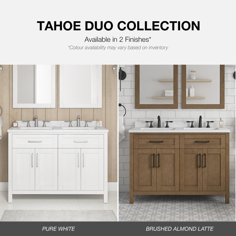 Pure White Double Sink Freestanding Bathroom Vanity with Marble Top