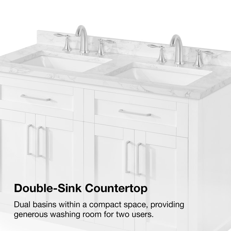 Pure White Double Sink Freestanding Bathroom Vanity with Marble Top