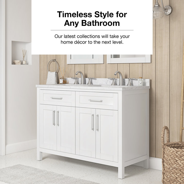 Pure White Double Sink Freestanding Bathroom Vanity with Marble Top