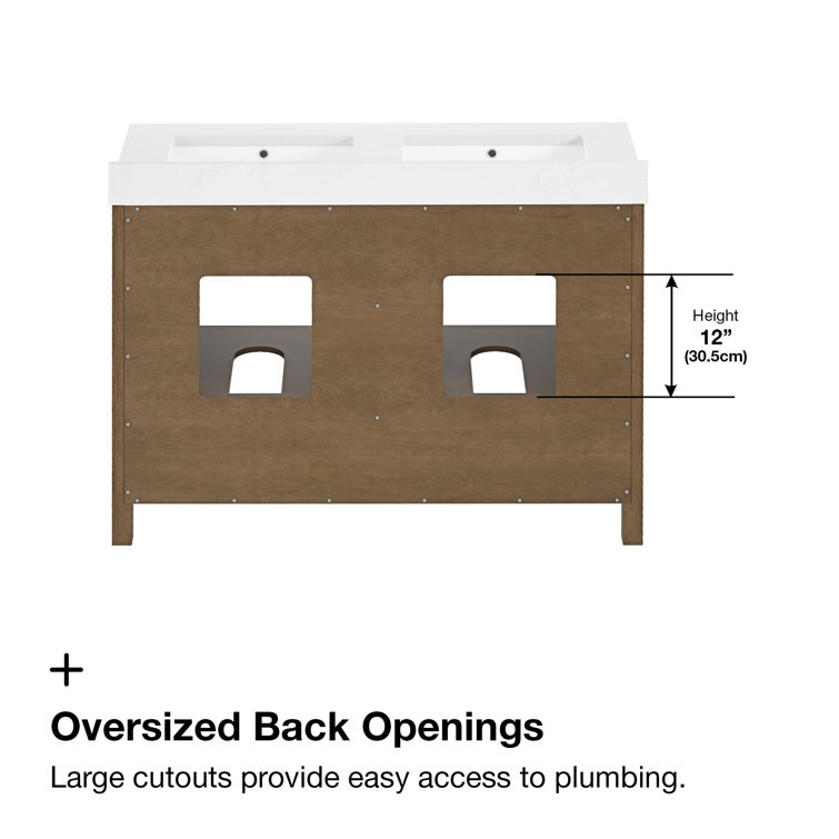 Almond Latte Brushed Double Sink Bathroom Vanity with Matte Black Hardware