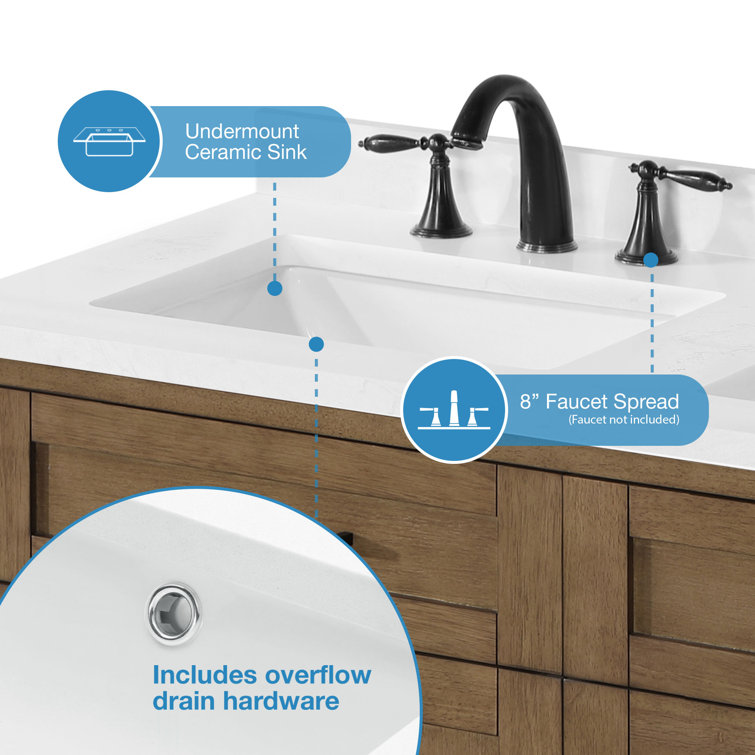Almond Latte Brushed Double Sink Bathroom Vanity with Matte Black Hardware
