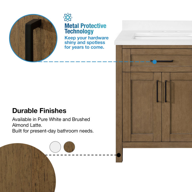 Almond Latte Brushed Double Sink Bathroom Vanity with Matte Black Hardware