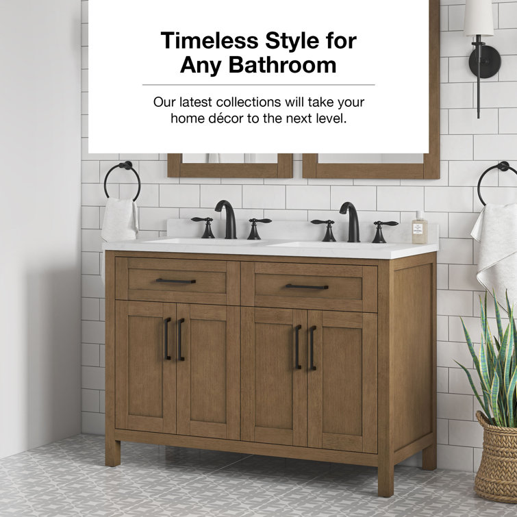 Almond Latte Brushed Double Sink Bathroom Vanity with Matte Black Hardware