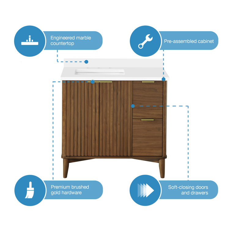 Ronson 36" Rustic Ash Single Sink Scandinavian Bathroom Vanity