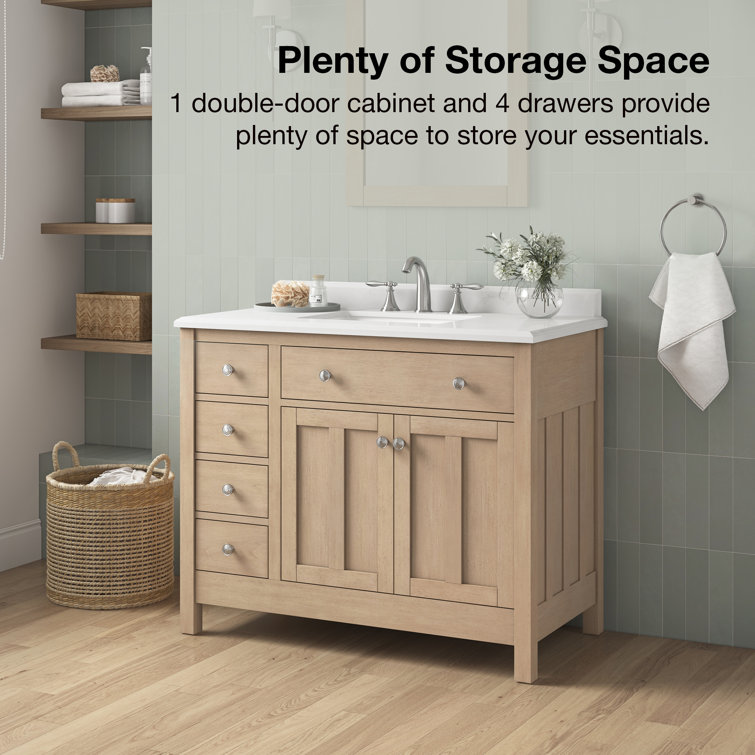 Newcastle 42" Sahara Birch Single Sink Bathroom Vanity with White Marble Top