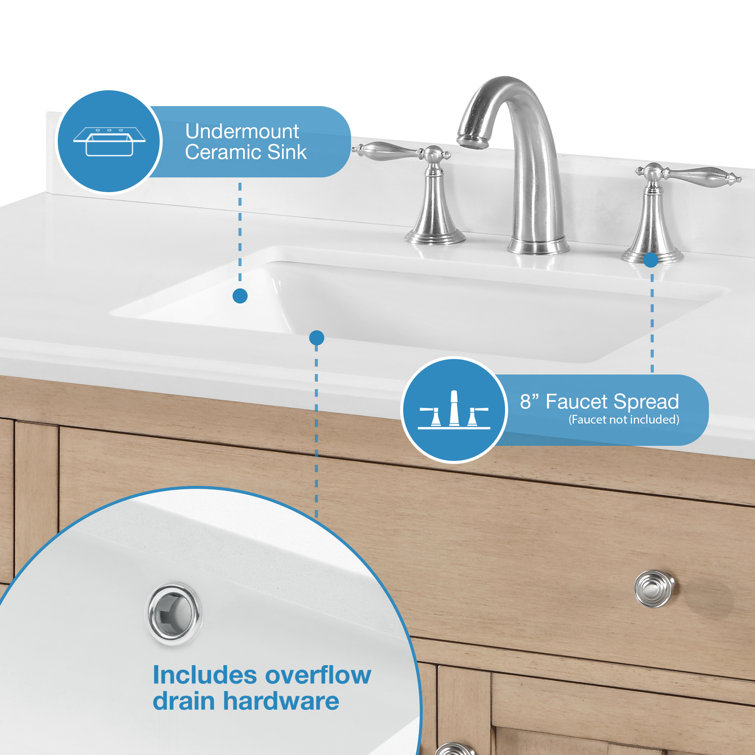Newcastle 42" Sahara Birch Single Sink Bathroom Vanity with White Marble Top