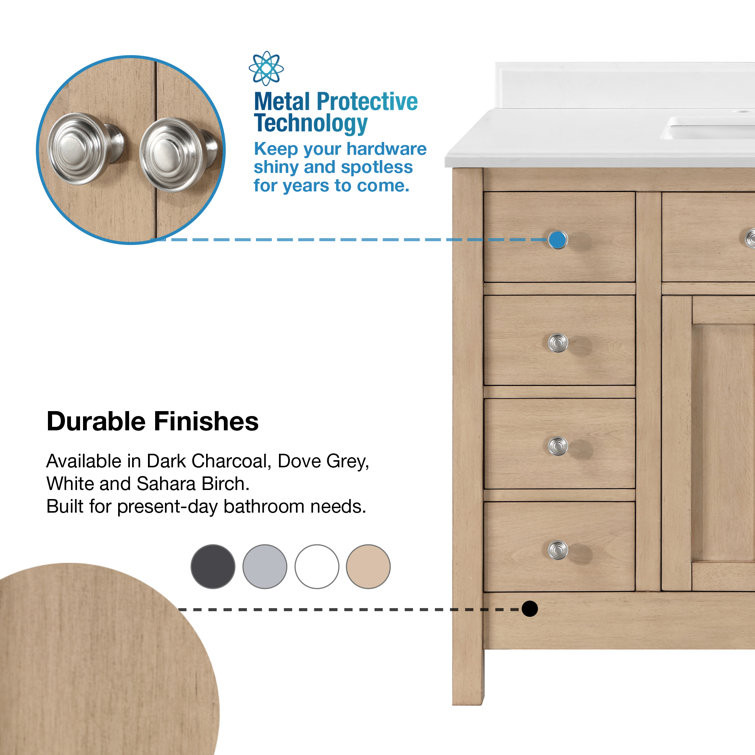 Newcastle 42" Sahara Birch Single Sink Bathroom Vanity with White Marble Top