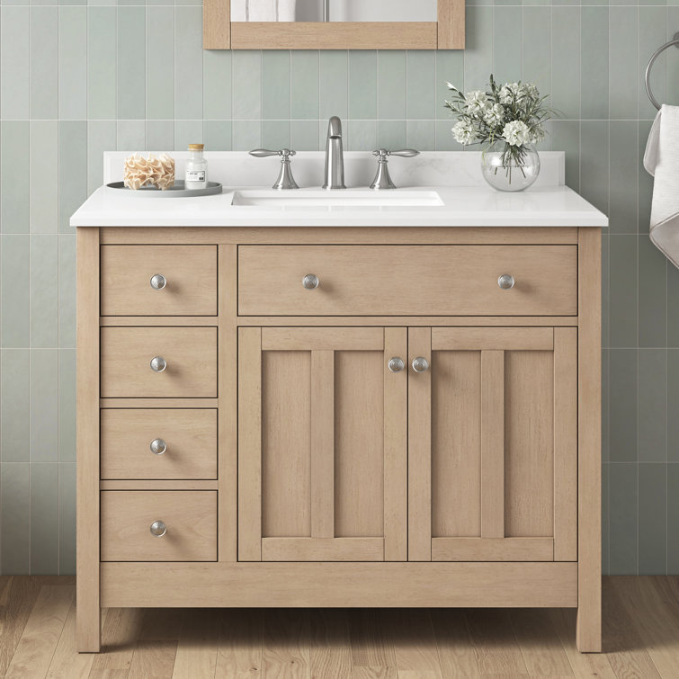 Newcastle 42" Sahara Birch Single Sink Bathroom Vanity with White Marble Top