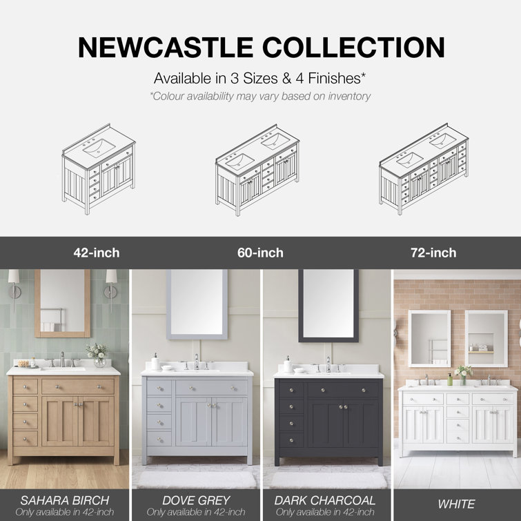 Newcastle 42" Sahara Birch Single Sink Bathroom Vanity with White Marble Top