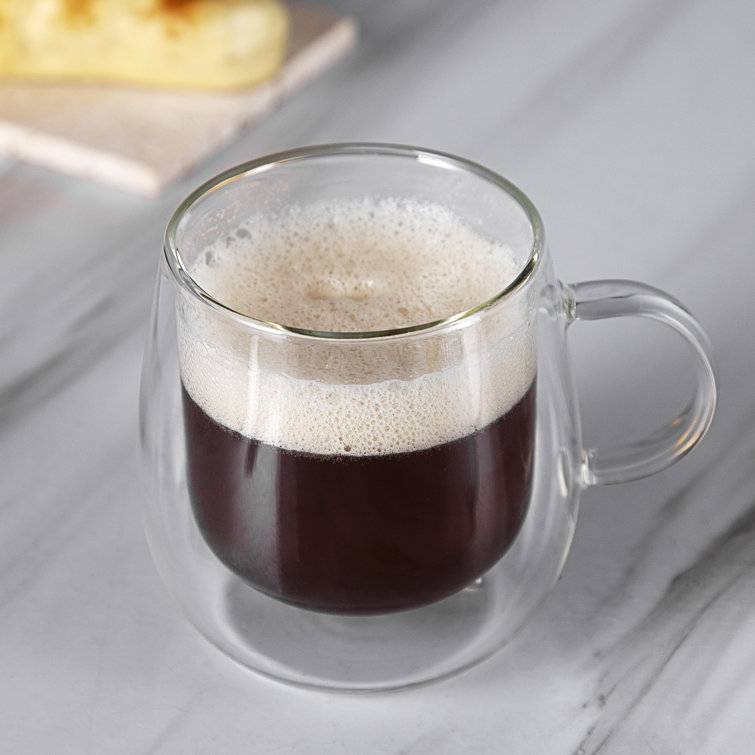 Clear Double Wall Glass Coffee Mugs Set of 2, 10oz