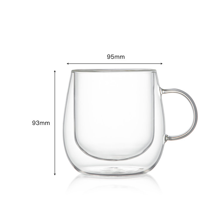 Clear Double Wall Glass Coffee Mugs Set of 2, 10oz