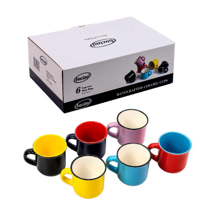 Bacimi Multicolor Ceramic Espresso Mini Mugs with Handles, 3oz, Set of 6