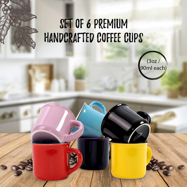 Bacimi Multicolor Ceramic Espresso Mini Mugs with Handles, 3oz, Set of 6