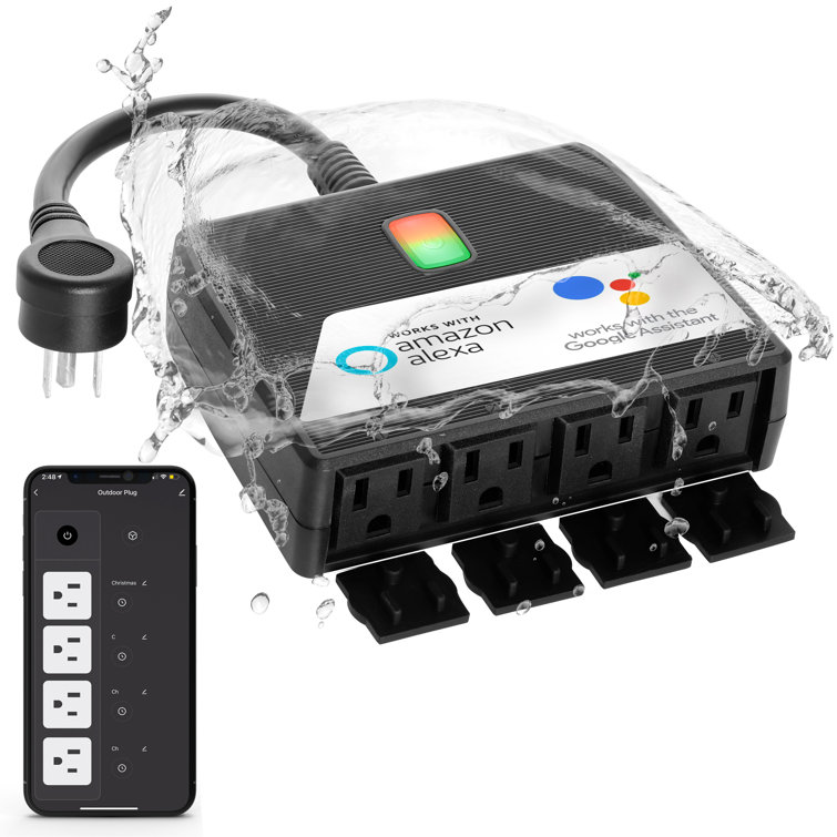 15-Amp Smart Outdoor Wi-Fi Plug Socket Waterproof Electrical Power Extension Cord Alexa Google Assistant