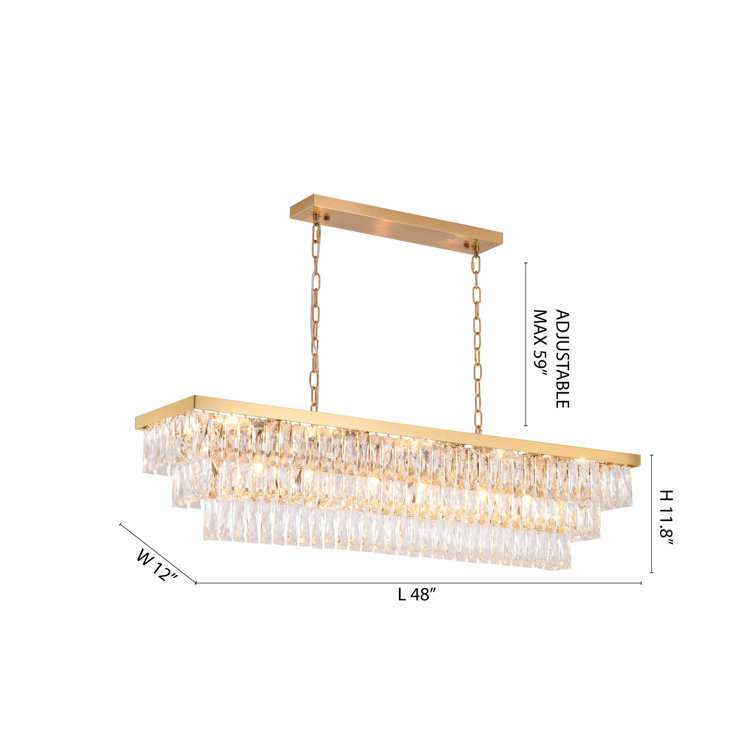 Gold Metal Rectangular Chandelier with Clear Crystal Accents