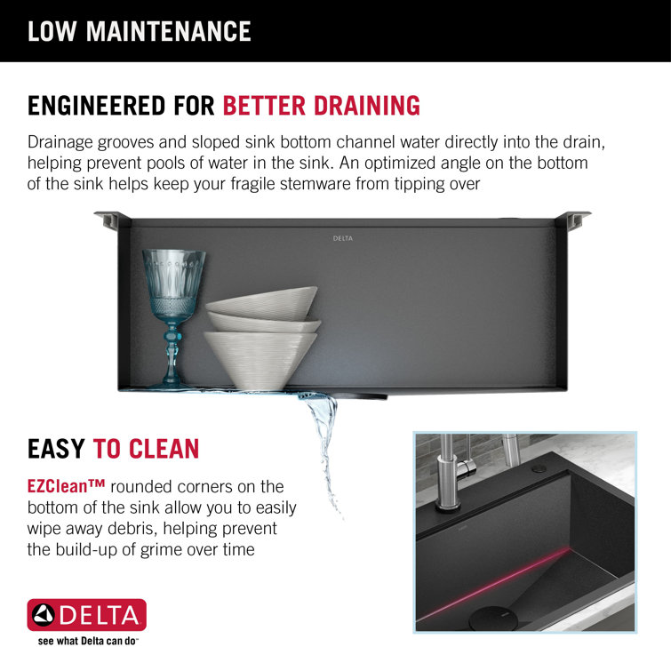 Delta Rivet 25" Black Stainless Steel Single Bowl Workstation Kitchen Sink