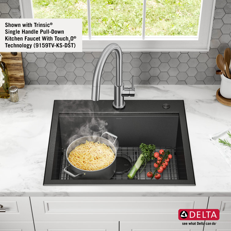 Delta Rivet 25" Black Stainless Steel Single Bowl Workstation Kitchen Sink