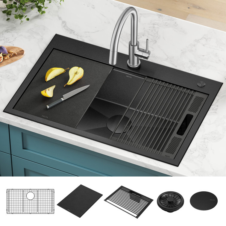 Delta Black Stainless Steel 33" Single Bowl Drop-In Kitchen Sink