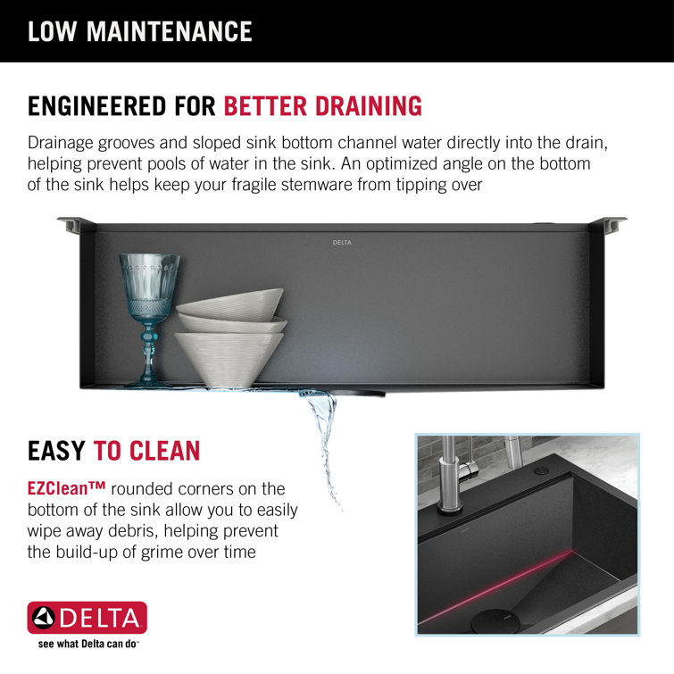 Delta Rivet 30" Black Stainless Steel Drop-In Workstation Kitchen Sink
