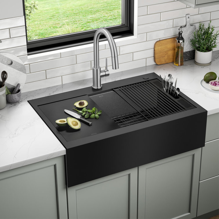 Black Stainless Steel Farmhouse Apron Front Single Bowl Sink